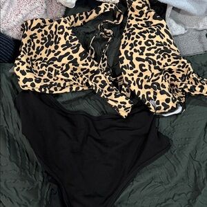 SHEIN Leopard Print and Black One Piece Swimsuit